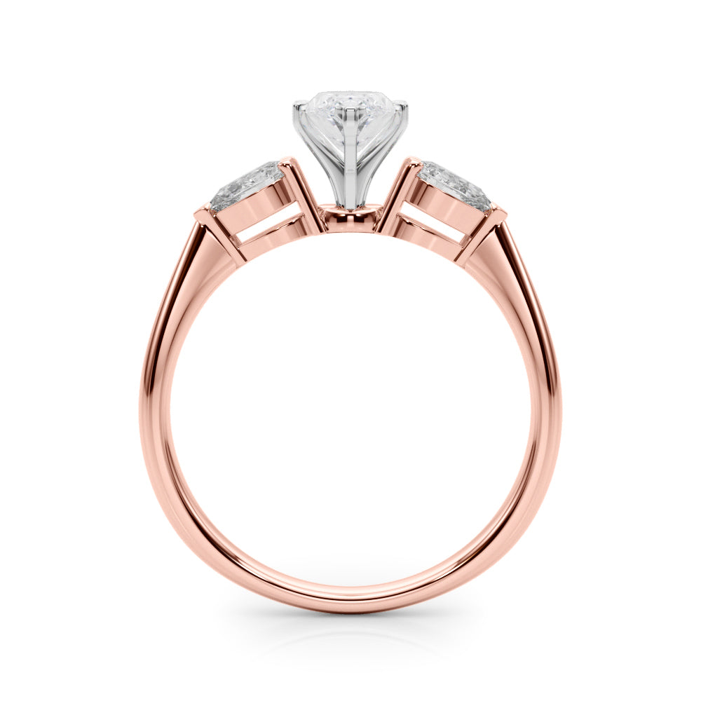 Rose gold Three-Stone Marquise Diamond Ring with Pear Side Stones on a Platinum Band with Four-Prong Setting 2