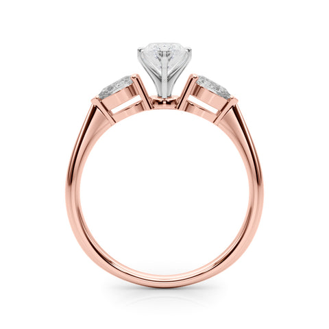 Rose gold Three-Stone Marquise Diamond Ring with Pear Side Stones on a Platinum Band with Four-Prong Setting 2