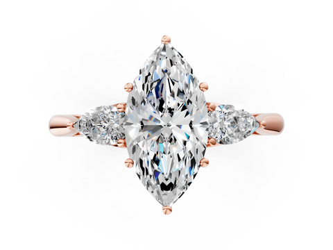Rose gold Three-Stone Marquise Diamond Solitaire Ring with Pear Side Stones and Four-Prong Setting_43