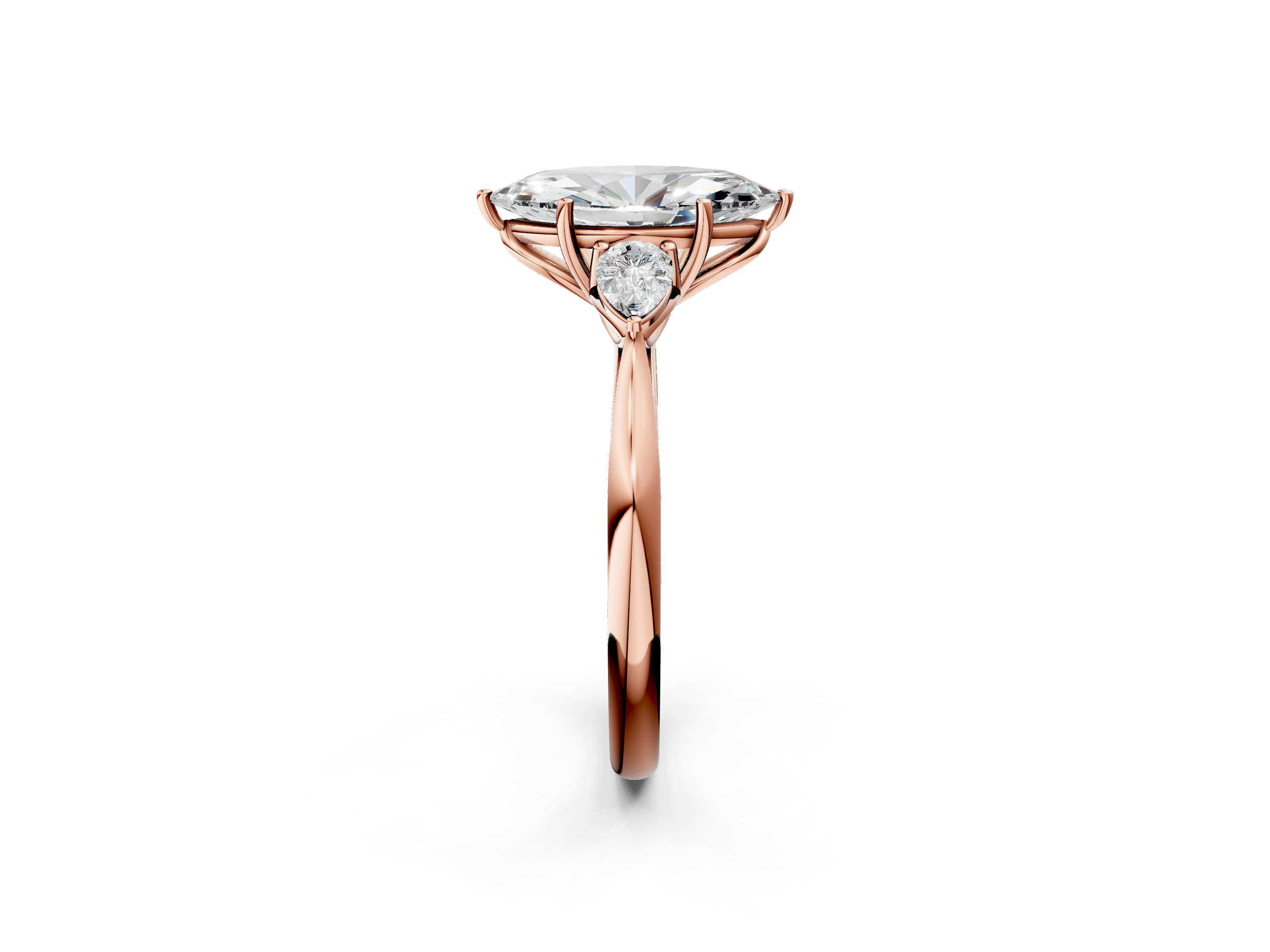 Rose gold Three-Stone Marquise Diamond Solitaire Ring with Pear Side Stones and Four-Prong Setting_45