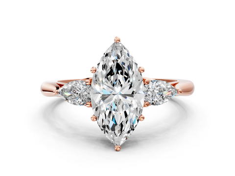 Rose gold Three-Stone Marquise Diamond Solitaire Ring with Pear Side Stones and Four-Prong Setting_63