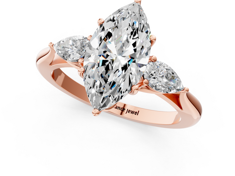Rose gold Three-Stone Marquise Diamond Solitaire Ring with Pear Side Stones and Four-Prong Setting_64