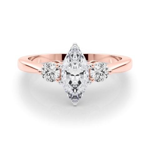 Rose gold Three-Stone Marquise Solitaire Ring with Tapered Band and Four-Prong Setting 1