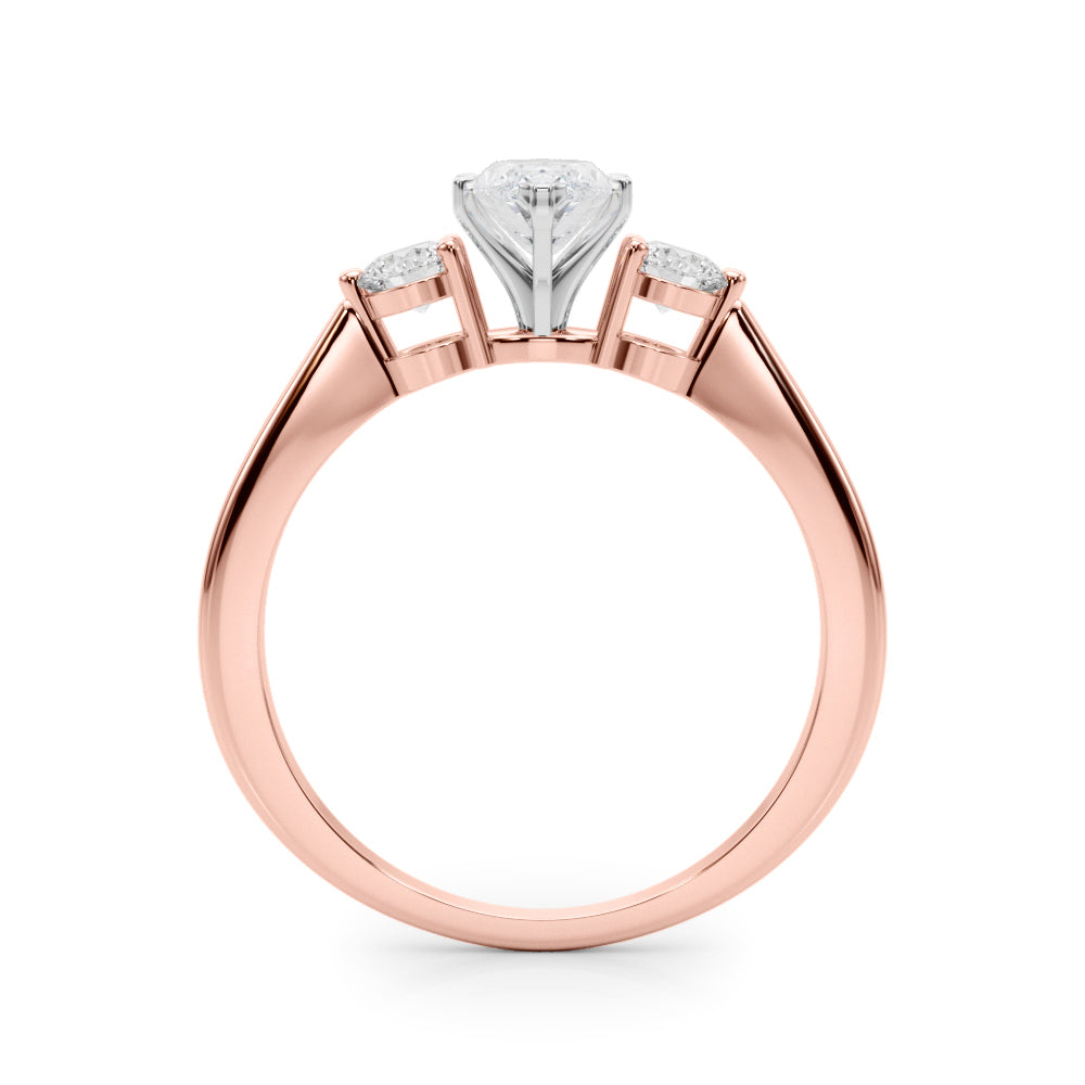 Rose gold Three-Stone Marquise Solitaire Ring with Tapered Band and Four-Prong Setting 2