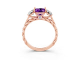 Rose gold Three-Stone Oval Cut Amethyst Braided Band Ring with Four-Prong Setting_15