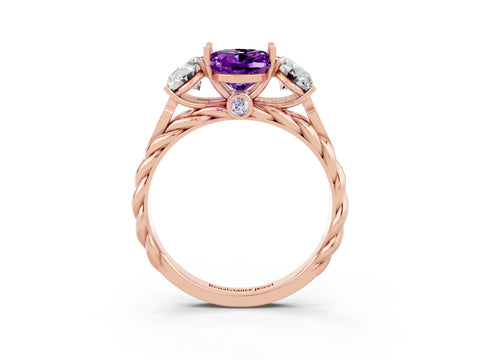 Rose gold Three-Stone Oval Cut Amethyst Braided Band Ring with Four-Prong Setting_15