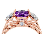 Rose gold Three-Stone Oval Cut Amethyst Braided Band Ring with Four-Prong Setting_16