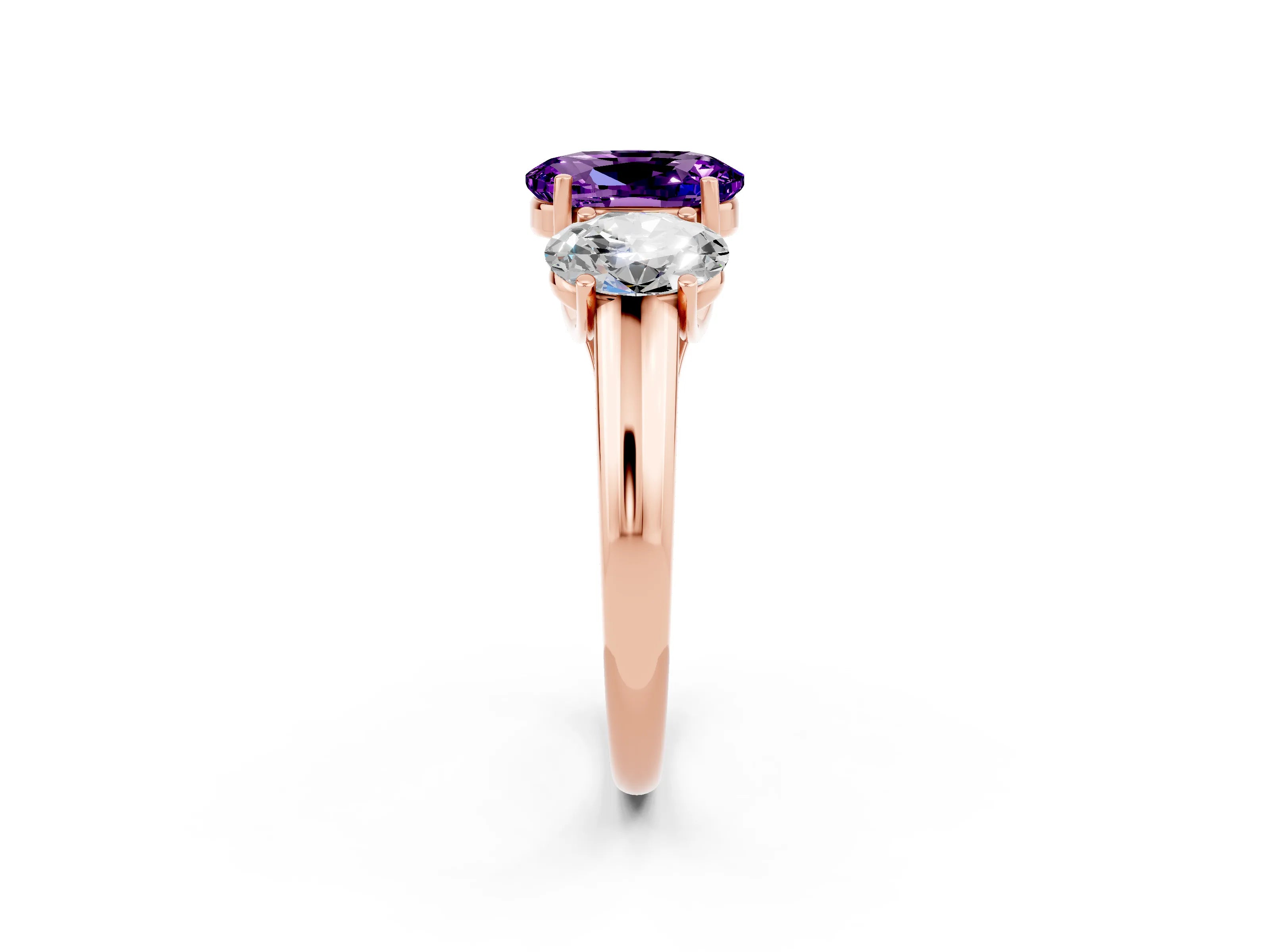 Rose gold Three-Stone Oval Cut Amethyst Engagement Ring with Prong Setting_2