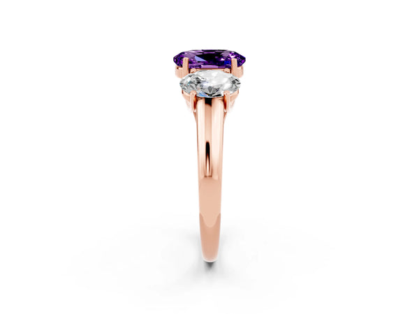 Rose gold Three-Stone Oval Cut Amethyst Engagement Ring with Prong Setting