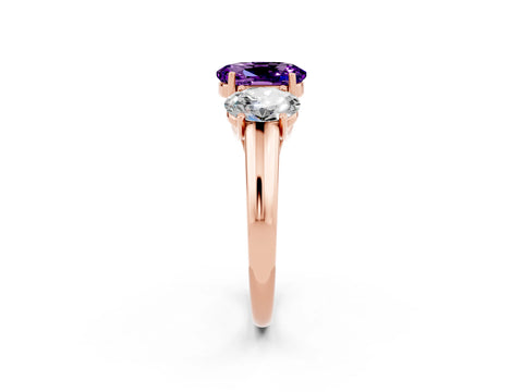 Rose gold Three-Stone Oval Cut Amethyst Engagement Ring with Prong Setting_2