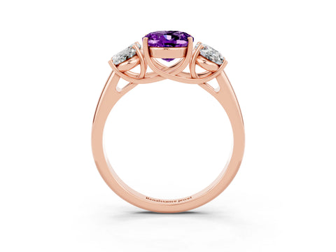 Rose gold Three-Stone Oval Cut Amethyst Engagement Ring with Prong Setting_3