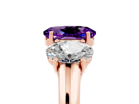 Rose gold Three-Stone Oval Cut Amethyst Engagement Ring with Prong Setting_5
