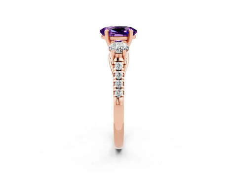Rose gold Three-Stone Oval Cut Amethyst Pavé Band with Four-Prong Setting_2