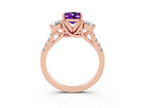 Rose gold Three-Stone Oval Cut Amethyst Pavé Band with Four-Prong Setting_3