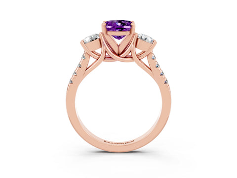 Rose gold Three-Stone Oval Cut Amethyst Pavé Band with Four-Prong Setting_3