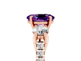 Rose gold Three-Stone Oval Cut Amethyst Pavé Band with Four-Prong Setting_5