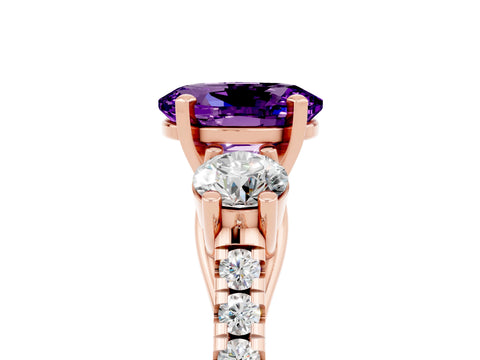 Rose gold Three-Stone Oval Cut Amethyst Pavé Band with Four-Prong Setting_5