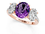 Rose gold Three-Stone Oval Cut Amethyst Ring with Pavé Band and Prong Setting_13