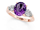 Rose gold Three-Stone Oval Cut Amethyst Ring with Pear Side Stones and Four-Prong Setting_1