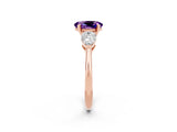 Rose gold Three-Stone Oval Cut Amethyst Ring with Pear Side Stones and Four-Prong Setting_2