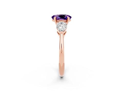 Rose gold Three-Stone Oval Cut Amethyst Ring with Pear Side Stones and Four-Prong Setting_2