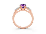 Rose gold Three-Stone Oval Cut Amethyst Ring with Pear Side Stones and Four-Prong Setting_3