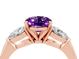 Rose gold Three-Stone Oval Cut Amethyst Ring with Pear Side Stones and Four-Prong Setting_4
