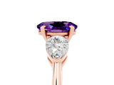 Rose gold Three-Stone Oval Cut Amethyst Ring with Pear Side Stones and Four-Prong Setting_5