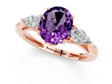 Rose gold Three-Stone Oval Cut Amethyst Ring with Pear  Side Stones in Four-Prong Setting_13