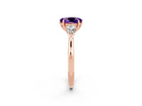 Rose gold Three-Stone Oval Cut Amethyst Ring with Pear  Side Stones in Four-Prong Setting_14