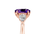 Rose gold Three-Stone Oval Cut Amethyst Ring with Pear  Side Stones in Four-Prong Setting_17