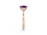 Rose gold Three-Stone Oval Cut Amethyst Ring with Pear  Side Stones in Four-Prong Setting_38
