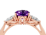 Rose gold Three-Stone Oval Cut Amethyst Ring with Pear  Side Stones in Four-Prong Setting_40