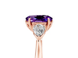 Rose gold Three-Stone Oval Cut Amethyst Ring with Pear  Side Stones in Four-Prong Setting_41
