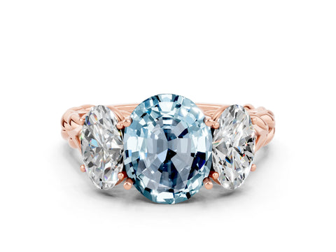 Rose gold Three-Stone Oval Cut Aquamarine Braided Band Ring with Four-Prong Setting_12