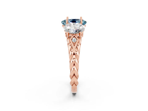Rose gold Three-Stone Oval Cut Aquamarine Braided Band Ring with Four-Prong Setting_14