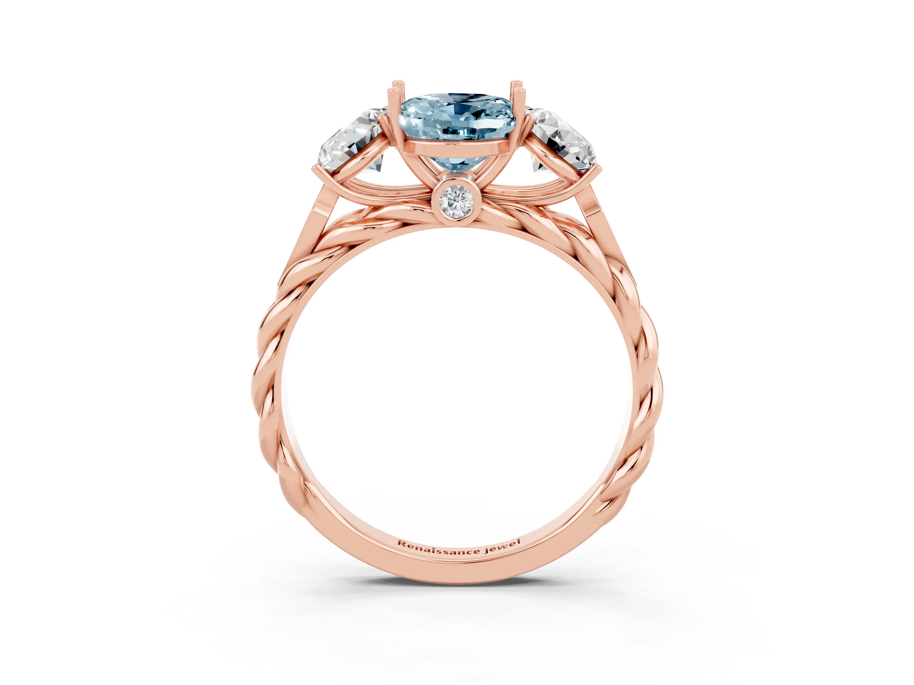 Rose gold Three-Stone Oval Cut Aquamarine Braided Band Ring with Four-Prong Setting_15