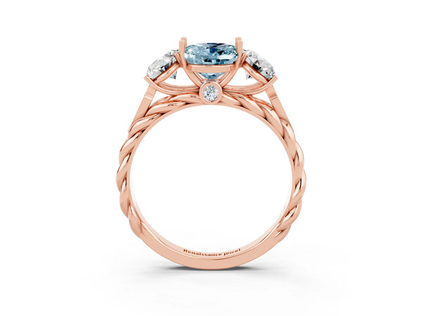 Rose gold Three-Stone Oval Cut Aquamarine Braided Band Ring with Four-Prong Setting
