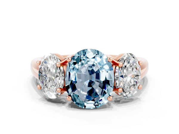 Rose gold Three-Stone Oval Cut Aquamarine Engagement Ring with Prong Setting