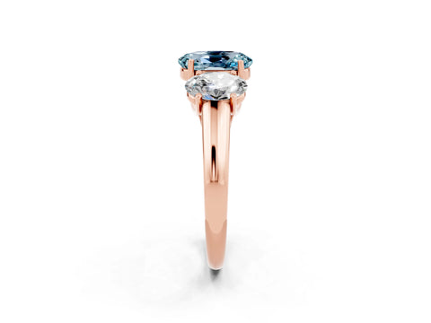 Rose gold Three-Stone Oval Cut Aquamarine Engagement Ring with Prong Setting_2