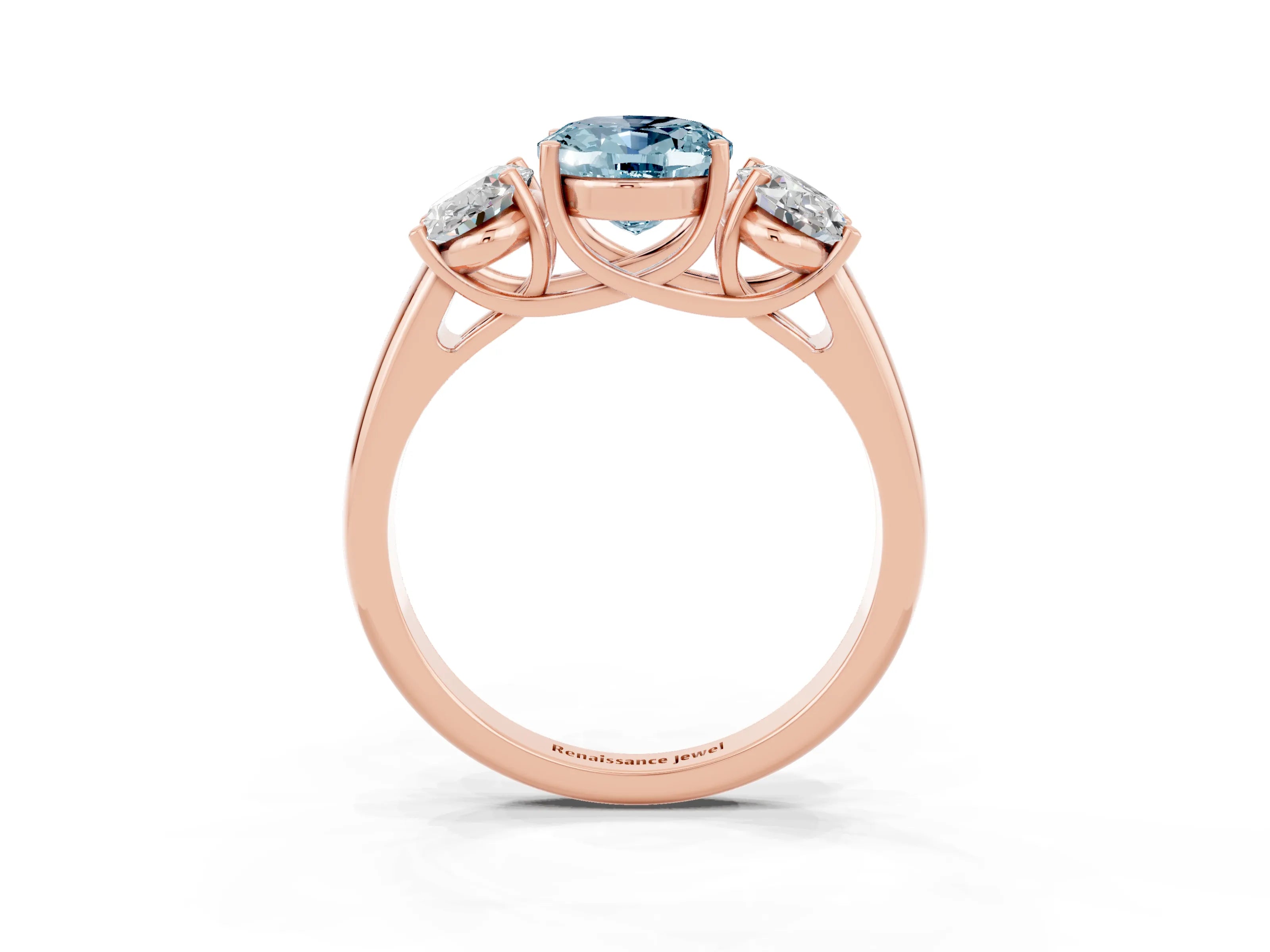 Rose gold Three-Stone Oval Cut Aquamarine Engagement Ring with Prong Setting_3