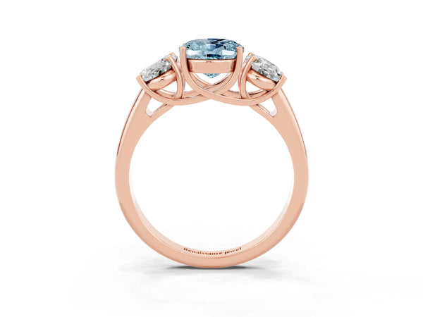 Rose gold Three-Stone Oval Cut Aquamarine Engagement Ring with Prong Setting
