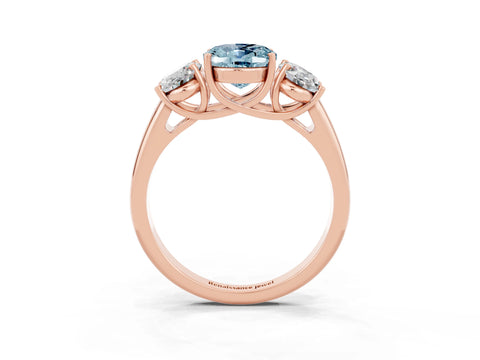 Rose gold Three-Stone Oval Cut Aquamarine Engagement Ring with Prong Setting_3