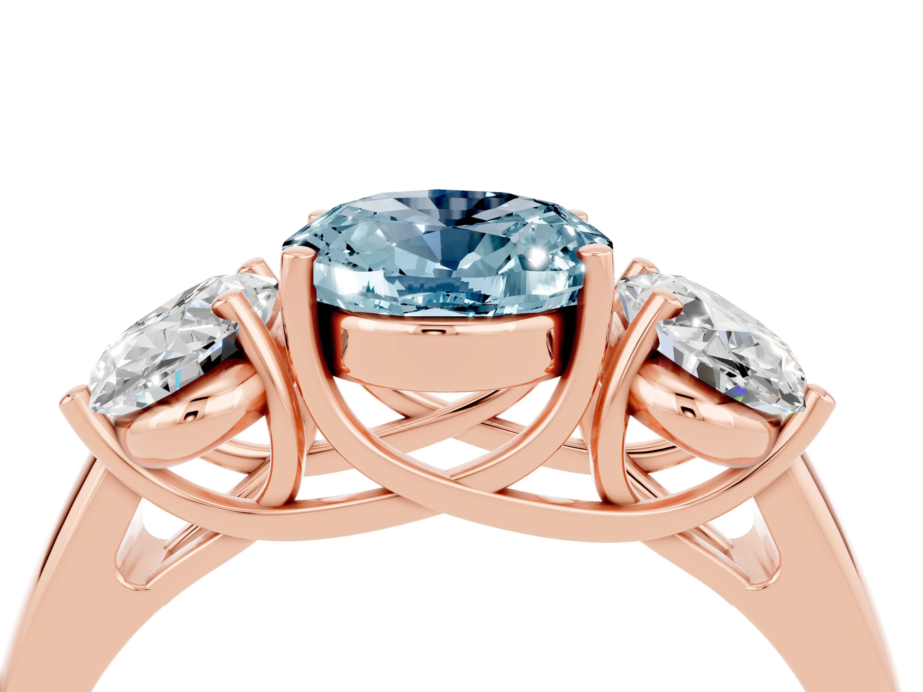 Rose gold Three-Stone Oval Cut Aquamarine Engagement Ring with Prong Setting_4