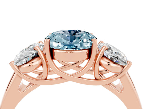 Rose gold Three-Stone Oval Cut Aquamarine Engagement Ring with Prong Setting_4