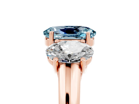 Rose gold Three-Stone Oval Cut Aquamarine Engagement Ring with Prong Setting_5
