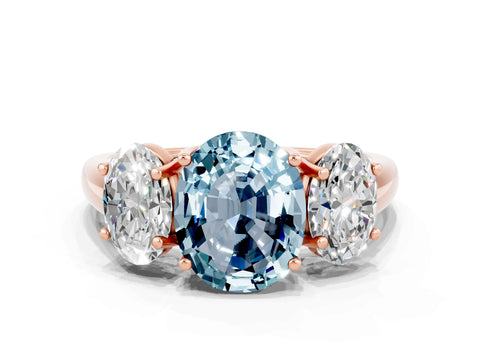 Rose gold Three-Stone Oval Cut Aquamarine Engagement Ring with Prong Setting