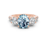 Rose gold Three-Stone Oval Cut Aquamarine Pavé Band with Four-Prong Setting