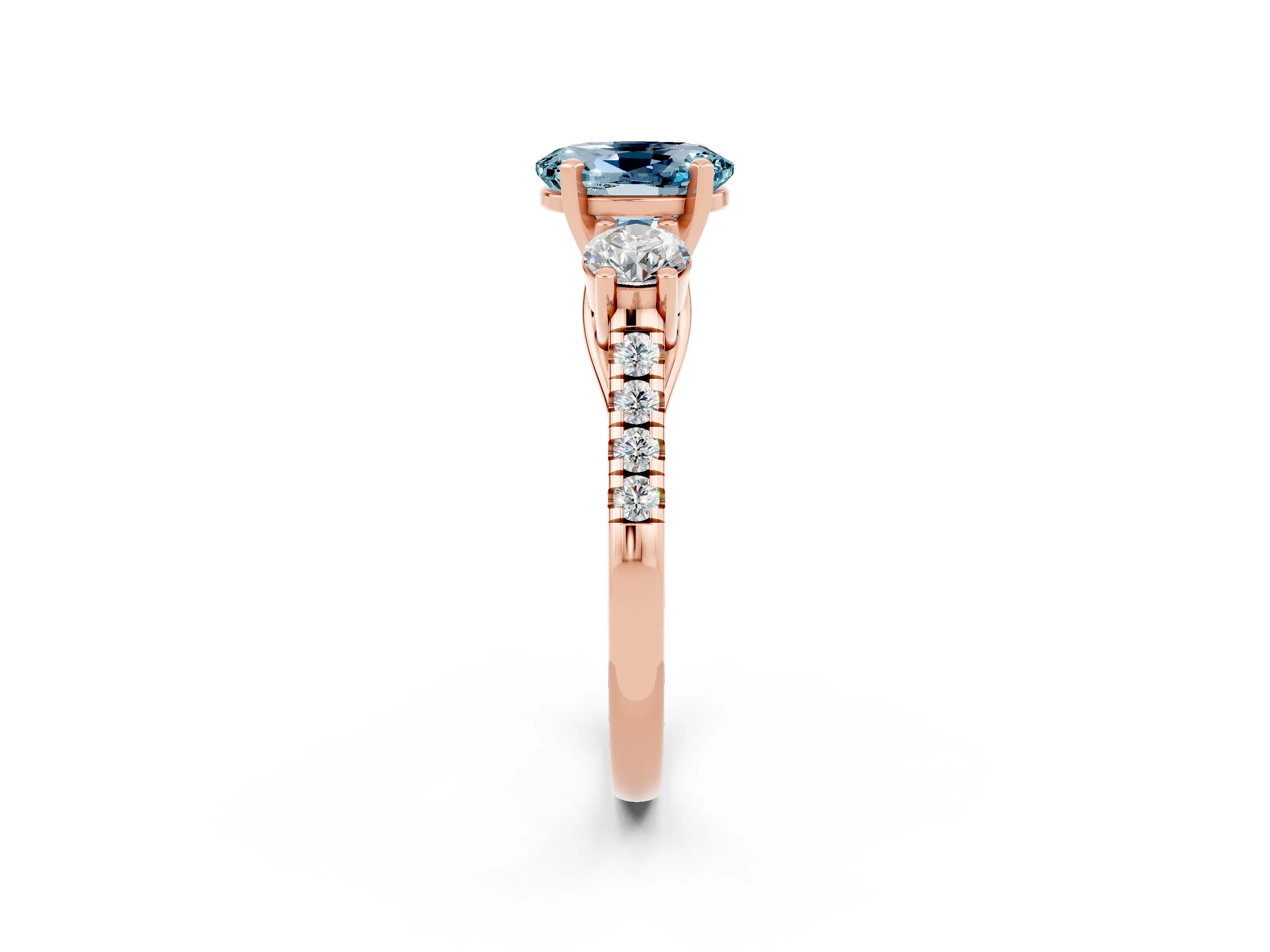 Rose gold Three-Stone Oval Cut Aquamarine Pavé Band with Four-Prong Setting_2
