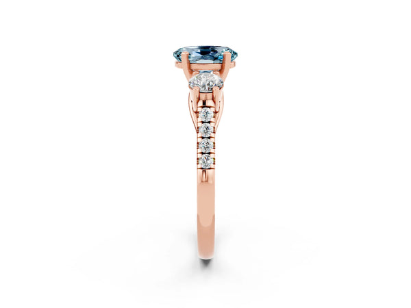 Rose gold Three-Stone Oval Cut Aquamarine Pavé Band with Four-Prong Setting